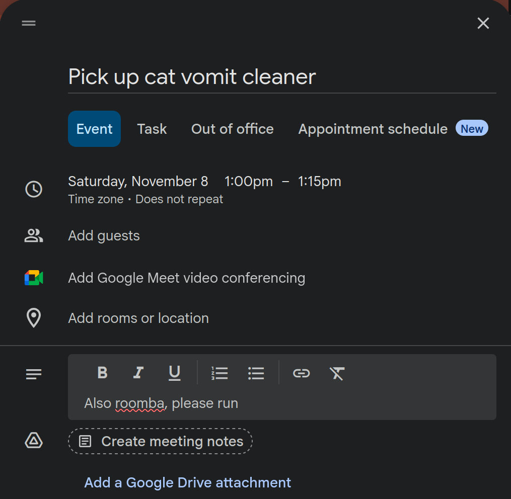 google calendar event