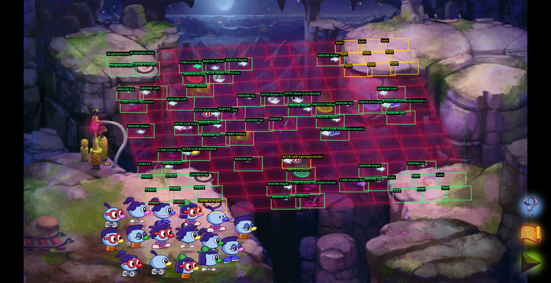 Every non-empty cell on the board labeled with its detected type