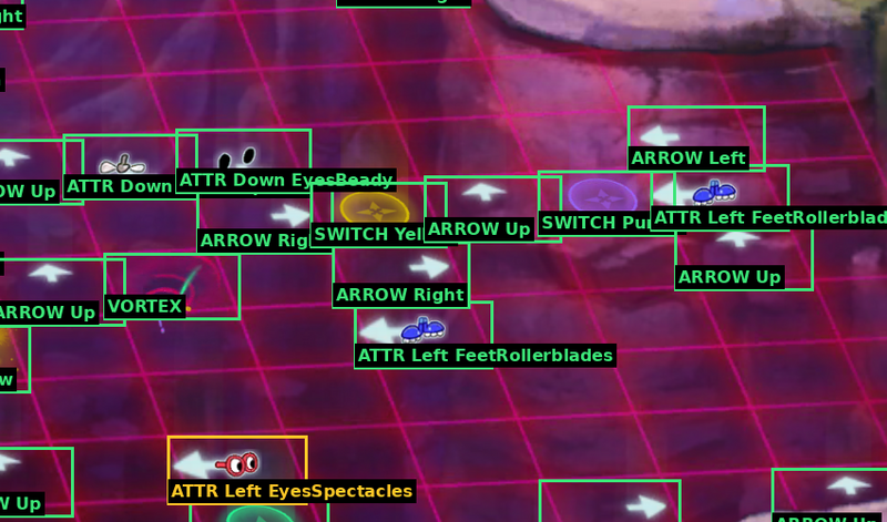 Close-up of detected arrows, switches, vortex, and attribute arrows