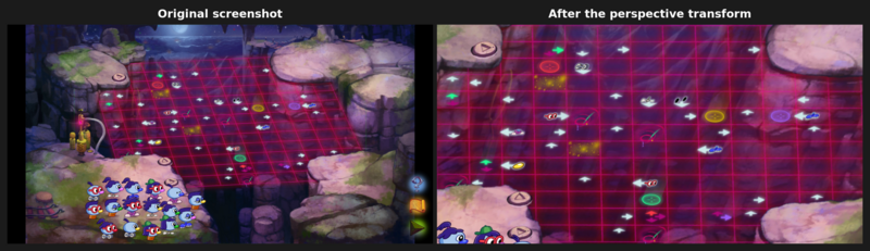 Bubblewonder Abyss board before and after the perspective transform, flattened square-on